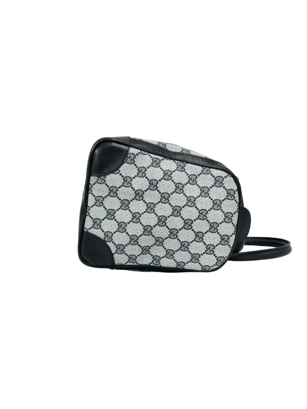 Gucci Vintage Sherry Line GG Pattern Leather Mini Boston Bag Navy